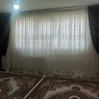 پرده توری قهوه ای کرم تمییز