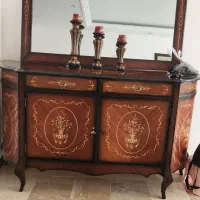 کنسول چوبی دودر با آینه منبت کاری شده