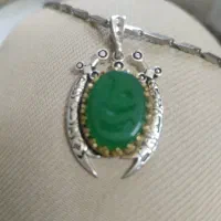 مدال ذوالفقار با عقیق سبز خراسانی با خطاطی یا علی