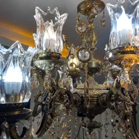 لوستر برنجی ۱۲ شعله|لوستر و چراغ آویز|رودهن, |دیوار