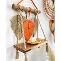 جاکلیدی شلف دار مکرومه|کتابخانه، شلف، قفسههای دیواری|آران و بیدگل, |دیوار