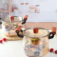 قابلمه شیشه ای خارجی اصلی وارداتی دسته چوب بامبو