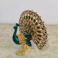 مجسمه جا حلقه ای طاووس طلایی فلزی رنگ ثابت