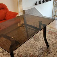 میز نهارخوری شیشه ای تک، پایه ها ترکیب چوب و فلز|میز و صندلی غذاخوری|نوشهر, |دیوار