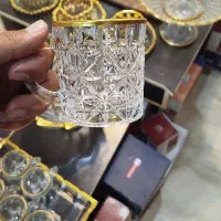 ست ۶عددی نیم لیوان شیشه‌ای لب طلا فلاور