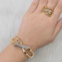 النگو دستبند نقره مدل استخوانی آبکاری طرح طلا کد2