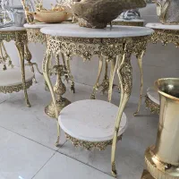 میز تلفن دوطبقه سنگی طلایی