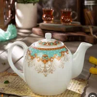 قوری ساده طرح‌دار  فنجان شات چینی، شیشه‌ایی  سنگی