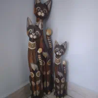 سه عدد گربه چوبی خراطی شده تایلندی