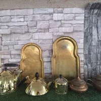 قوری کتری روسی برنجی مسی سینی قدیمی عتیقه