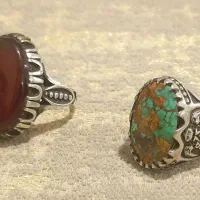 انگشتر نقره عقیق یمن و فیروزه