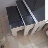 سه عسلی پایه چوب رویه شیشه