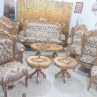 مبل سلطنتی ۹ نفره شاه نشین تمام منبت راش ورق طلا