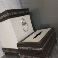 جا دستمال کاغذی چوبی همراه با سطل زباله