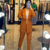 مانتو شلوار ست کرپ آجری