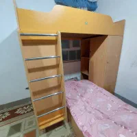 تخت خواب دو طبقه با کمد وکتابخانه ومیز تحریر|تخت و سرویس خواب|یاسوج, |دیوار