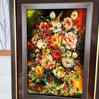 تابلو فرش گل وگلدان گل ابریشم