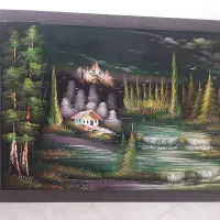 تابلو  نقاشی روی پارچه جیر