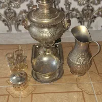 سماور برقی آب طلا همراه با قوری و پارچ و فنجان