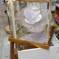 خنچه یا باکس هدایا عروس شیشه ای 300فلزی طلایی200