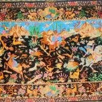 تابلو فرش دستباف شکارگاه ابریشم تار و پود ۸۰ رج قم