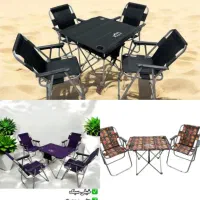 صندلی تاشو پشتی دار ساحلی کم حجم ومیز تاشو