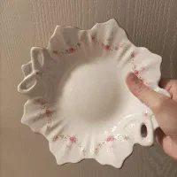 شیرینی خوری چینی گل صورتی انگلیش هوم دور طلایی