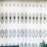 پرده پذیرایی حریر با گلهای مخمل و مروارید