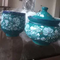 ماگ و قندان سفالی شیک با طرح سنتی