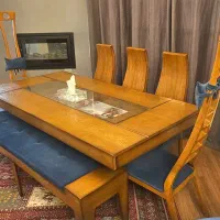 میز نهار خوری روکش چوب ۸ نفره
