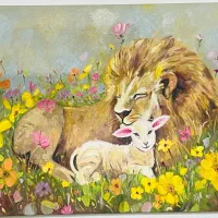 تابلو ۶۰ در ۸۰ رنگ و روغن طرح شیر و بزغاله