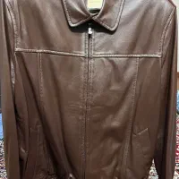 کاپشن چرم طبیعی چرم مشهد قهوه‌ای نو سایز ۵۲