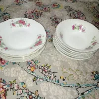 کاسه و بشقاب چینی گل سرخ اصل قدیمی ژاپن