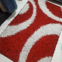 فرش پرز بلند قرمز-سفید