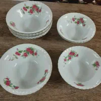 وسایل آشپزخانه چینی قدیمی گل سرخی گل سرخ