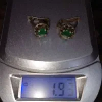 یک جفت گشواره نقره925بسیارقدیمی نگین سبزیشمی