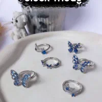 انگشتر نگینی آبی و صورتی شیک دخترانه