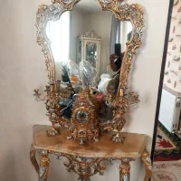 کنسول برنزی با آینه شمعدان ساعت