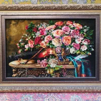 تابلو فرش گل گیتار چله ابریشم