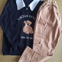 ست خرس پشمالو پیراهن شلوار ترک کتان