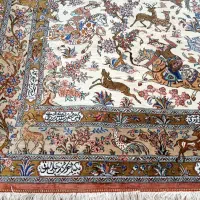 قالیچه دستباف تمام ابریشم نقش شکارگاه نو|فرش|تهران, امانیه|دیوار