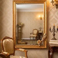 قاب آینه چوبی مستطیل منبت کاری شده سبک فرانسوی