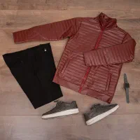 کاپشن چرم مردانه زرشکی  ویژه.پرداخت درخانه