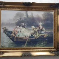 تابلو عکس مینیاتوری فرانسوی چاپ پارچه و قاب چوبی