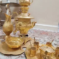 سرویس سماور برنجی با آب طلا 24عیار