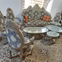 مبلمان استیل۱۰ نفره ناهارخوری عسلی جلومبلی با شیشه