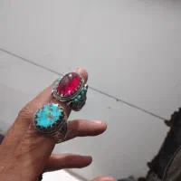 انگشتر نقره نگین یاقوت وفیروزه