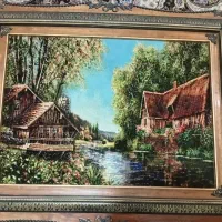 تابلو فرش دستباف منظره ی دو کلبه