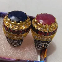 انگشتر نقره یاقوت سرخ و کبود معدنی اصل آفریقا