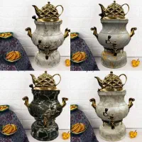 سماور برادران آنتیک ورق برنجی 3کاره کوره کتری قوری